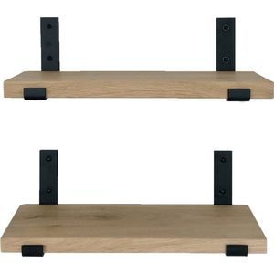 GoudmetHout Prijstopper - Set Eiken Wandplanken - Industrieel Wandrek - 50x15 cm - Industriële Plankdragers L-vorm UP - Staal - Zonder Coating