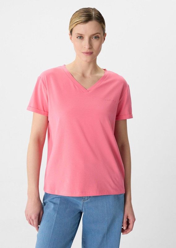 comma - T-Shirt - V-hals - Katoenmix - Relaxed Fit