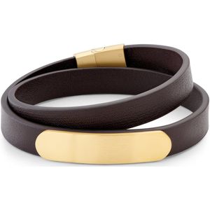 Nomen | Goudkleurige en Bruine Leren ID-wikkelarmband