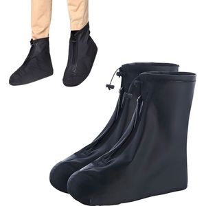 Overschoenen Waterdicht - Regen Overschoenen - Met Ritssluiting En Trekkoord - Waterdichte Schoenbeschermers - Motor Scooter Fiets Schoenhoes - Schoen Regen Hoes - Schoenovertrek - Schoenhoesjes - Anti Slip - Maat 43-44 - Zwart
