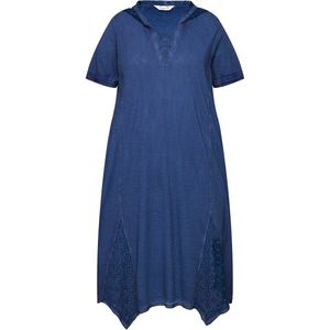 MIAMODA MIAMODA - Dames - Jersey jurk A-lijn cold dyed capuchon geborduurde inzetstukken - Donkerblauw - Maat 46