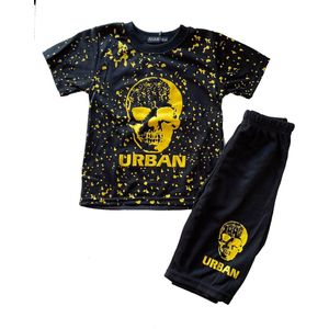 Urban Zwart Geel - Set - Korte Broek - T-Shirt - Maat 140/146