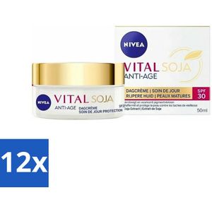 12 x NIVEA - VITAL Soja Dagcrème - Beschermende Anti-Veroudering Crème - Voor rijpe huid - SPF 30 - Met Soja-extract - 50 ml - Nivea Dagcrème - Anti-age Crème - Rimpelcrème - Soja-extract - Beschermende Dagcrème