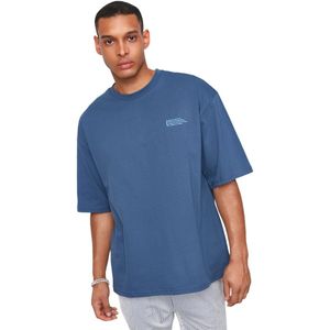 Trendyol Indigo Oversized T-Shirt Van 100% Katoen Met Ronde Hals En Minimale Tekstprint Tmnss23Ts00084