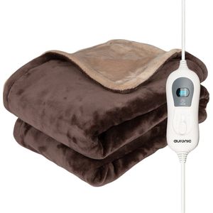 Auronic Elektrische Warmtedeken - Bovendeken - 2 Persoons - 3 Warmtestanden - Met Timer - 200 x 180 cm - Bruin
