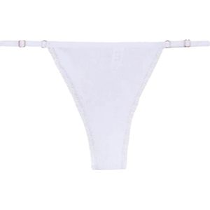 Sexy Dames String - Wit Ribstof - Dames Lingerie / Ondergoed - Kant - 95% Katoen - Maat S