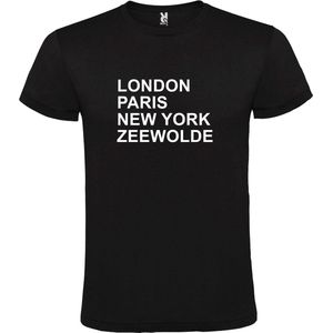 Zwart t-shirt met "" London, Paris , New York, Zeewolde "" print Wit size XS
