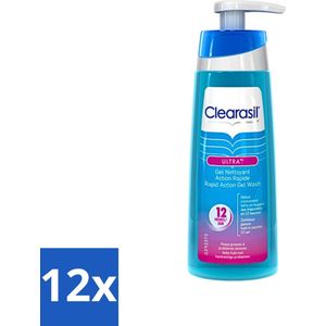 12 x Clearasil Ultra Rapid Action Wasgel 200 ml - Huidverzorging - Gezichtsreiniger - Scrub - Dode Huidcellen - Poriën