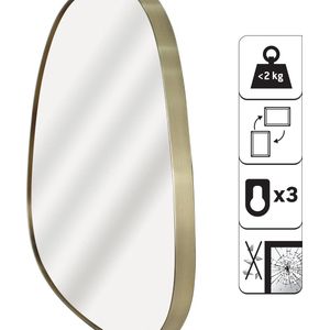 Wandspiegel, ovale spiegel Adonis, 32 x 30 cm, goud, metaal, hangspiegel, ovaal, design wandspiegel