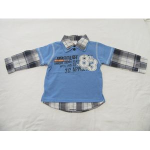 dirkje , jongens, polo , overhemd in een, blauw met geruit , 80 - 12 maand