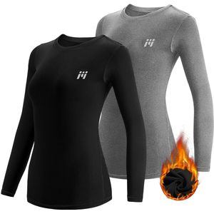 VIMOSE 2 Stuks Thermo Shirt met Lange Mouwen voor Dames-Zwart/Grijs-XL