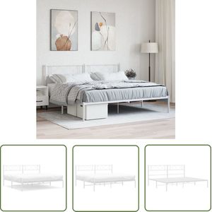 The Living Store Bedframe met hoofdbord metaal wit 200x200 cm - Metalen Bed Frame - Classic Bed Frame - Houten Bed Frame - King Size Bed - Tweepersoonsbed