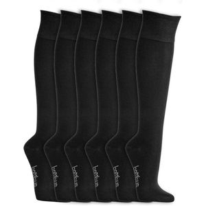 Kniekousen met brede tailleband | Bamboe sokken | Kleur: Zwart | Maat: Diverse maten | 6 paar