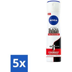 5 x Nivea - Deodorant - Spray - Black & White Max Protection - 150 ml - Gevoelige Huid - NIVEA Black & White