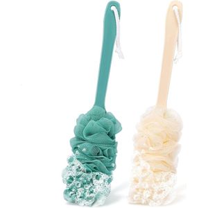Badborstel - Blauw en Roze - 2-delige Set - Met Lange Steel - Antibacterieel Nylon Gaas