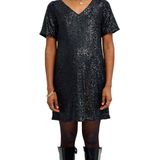 Zwangerschapsjurk - Zwart - Met Pailletten - V-hals - Korte Mouwen