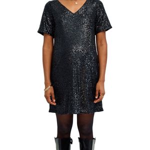 Zwangerschapsjurk - Zwart - Met Pailletten - V-hals - Korte Mouwen