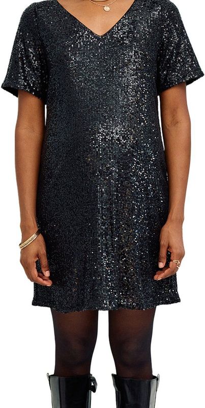 Zwangerschapsjurk - Zwart - Met Pailletten - V-hals - Korte Mouwen