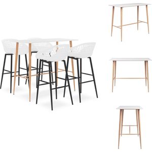 vidaXL Bartafel Statafel - 120x60x105 cm - wit MDF/metaal | 4 barkrukken - 48x47.5x95.5 cm - wit PP/metaal - Set tafel en stoelen