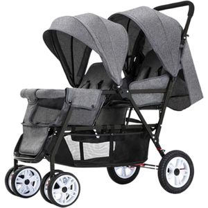 Rustive Tweeling Buggy - Duo Kinderwagen - Geschikt Voor Kinderen Van 0 t/m 3 Jaar - Opvouwbaar - Grijs - 72x42x97cm