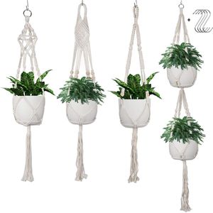 4 stuks macramé plantenhangers 4 mm verdikking katoenen touw hangende hanger bloempot plantenhouder hanger voor binnen buiten plafonds balkons wanddecoratie terrassendecoratie (41""/59"")