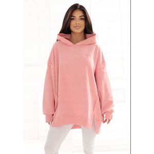 Natural Side Premium - Dames Hoodie - Oversized Sweater - Katoen - Koraalroze - Maat M/L