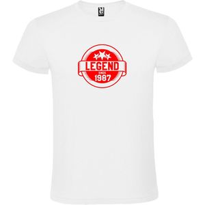 Wit T-Shirt met “Legend sinds 1987 “ Afbeelding Rood Size XL