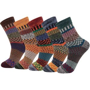 Pantoffels en sokken - verpakking van 5 paar - Loungesokken - Loungesokken voor heren - Wintersokken - Kerstloungesokken - Kerstcadeau - Ademende en vochtafvoerende premium wandelsokken