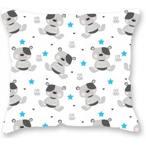 Katoenen Kussensloop 40x40cm Wit Kinderen Beren met Rits