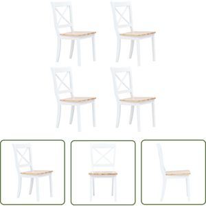 The Living Store Eetkamerstoelen 4 st massief rubberwood naturel en wit - Eettafelstoelen - Eetkamerstoelen - Designstoelen - Moderne Stoelen - Comfortabele Stoelen