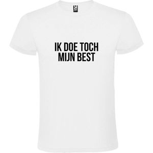 Wit T shirt met print van ""Ik doe toch mijn best. "" print Zwart size XS