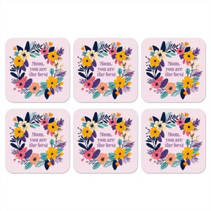 Onderzetters voor glazen - Bloemenkrans - Kleurrijk - Moeder - 10x10 cm - Glasonderzetters - 6 stuks