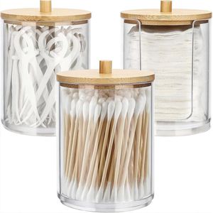 3 Pcs Cotton Swab Holders - Cotton Pads Holder met Bamboo Lids - Cotton Swab Storage Box en Cotton Pad Dispenser - Geschikt voor Cotton Balls en Cotton Pads