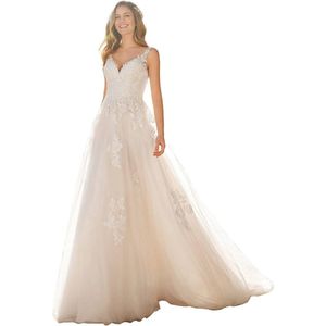 Elegante Kanten Bruidsjurk voor Dames - Lange A-lijn Trouwjurk