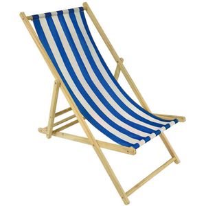 Houten Strandstoel - Blauw-Witte Strepen - Hout - Canvas