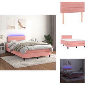 vidaXL Boxspring Bed - Roze Fluweel - 120 x 200 cm - LED Verlichting - Bed