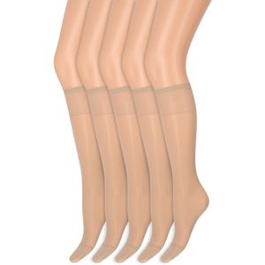 Kniekousen met soepele boord | Perfecte pasvorm | 20 denier | Merk: Marianne | Maat: One Size | Kleur: Sekt | 5 Paar