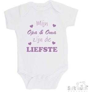 100% katoenen Romper ""Mijn Opa & Oma zijn de liefste"" Meisjes Katoen Wit/lila Maat 68/74