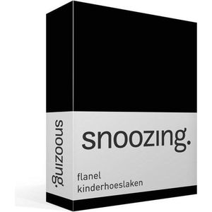 Snoozing - Flanel - Kinderhoeslaken - Junior - 70x140/150 cm - Zwart