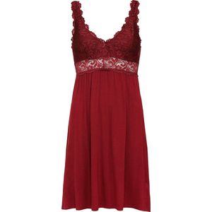 By Louise Slipdress Dames Nachthemd Met Kant Bordeaux Rood - Maat M - Neglige