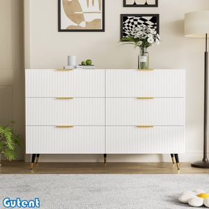 Gutent Dressoir - Zes Laden - Verticale Streep - Wit