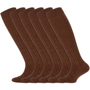 Meisjes sokken | Kniekousen met kabelpatroon | Merk: Yellow Moon | Kleur: Bruin | Maat: 19 t/m 42 | 6 Paar