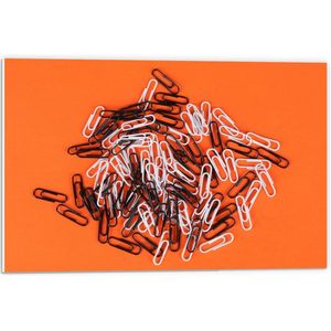 Forex - Zwart Witte Paperclips Oranje Achtergrond - 60x40cm Foto op Forex