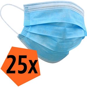 Mondkapje Blauw Wegwerp - Mondmasker Wegwerp Niet Medisch Mondkapje Blauw - Blauw Mondkapje Wegwerp Universeel - 25 Stuks.
