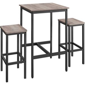 Hongk Bartafel Set - Bartafel Met 2 Barkrukken - eettafel met 2 stoelen - keukentafel - Grijs zwart - 60 x 60 x 90 cm