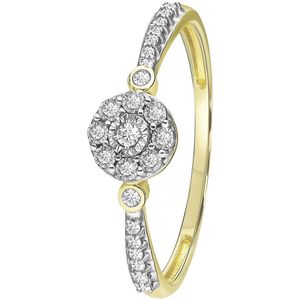 Lucardi Dames 14K geelgouden entourage ring 23 diamanten 0,10ct - Ring - 14 Karaat Goud - Geelgoud - 20 / 63 mm