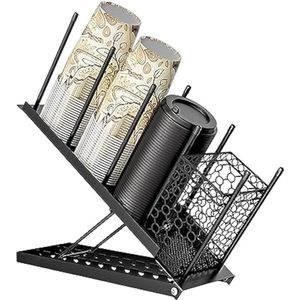 Bekerhouder En Deksel, Verstelbare Koffie Bekerhouder Organizer 4 Compartimenten Bekerdispenser Met Stro Opbergmand Voor Koffiebar Aanrecht