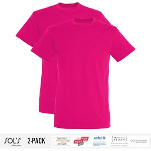 2 Pack Sol's Heren T-Shirt 100% biologisch katoen Ronde hals Roze Maat L
