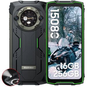Blackview BV9300 Pro Outdoor Smartphone 16(8+8)GB+256GB 120Hz 6.7"" FHD+1.32"" Achterkant Dsiplay 15080mAh(33W) Android 13, 64MP+32MP, Vingerafdruk, IP68 Waterdicht, GPS, IP69K, NFC Groen