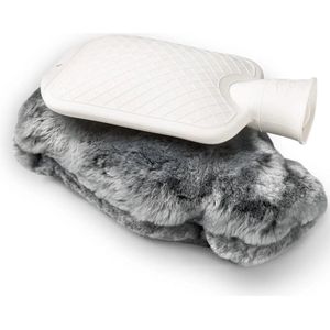 Warmwater kruik met lamsvelhoes, groot, kleur grijs